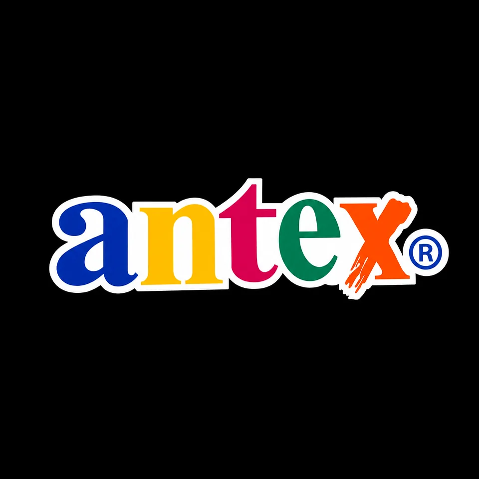 Colorful antex logo on a black background