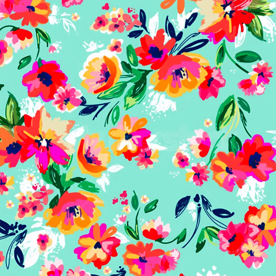 Colorful floral pattern on a mint background
